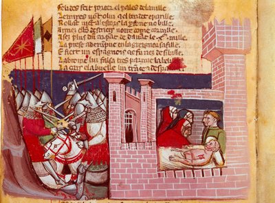 Scena della battaglia di Roncisvalle nel 778. Battaglia tra l