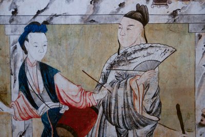 Scene di vita quotidiana in Cina (dettaglio della carta da parati cinese, gabinetto cinese, residenza di caccia, di Filippo Juvarra, Stupinigi, Piemonte, Italia) da Unknown artist