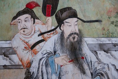 Scene di vita quotidiana in Cina (dettaglio della carta da parati cinese, gabinetto cinese, residenza di caccia, di Filippo Juvarra, Stupinigi, Piemonte, Italia) da Unknown artist