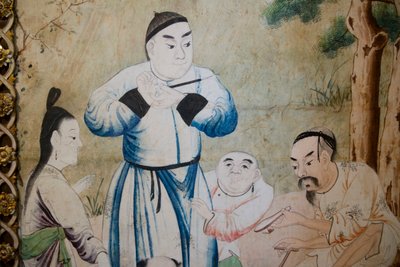 Scene di vita quotidiana in Cina (dettaglio della carta da parati cinese, gabinetto cinese, residenza di caccia, di Filippo Juvarra, Stupinigi, Piemonte, Italia) da Unknown artist