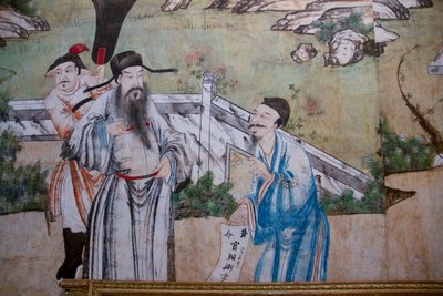 Scene di vita quotidiana in Cina (dettaglio della carta da parati cinese, gabinetto cinese, residenza di caccia, di Filippo Juvarra, Stupinigi, Piemonte, Italia) da Unknown artist