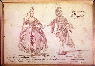 Scenografia: disegno di costumi per la pastorale "Nais" di Jean Philippe Rameau (1683-1764) 1764. Acquerello. da Unknown artist