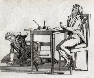 Scolari con un tavolo con calamaio. Incisione fine XVIII secolo. da Unknown artist