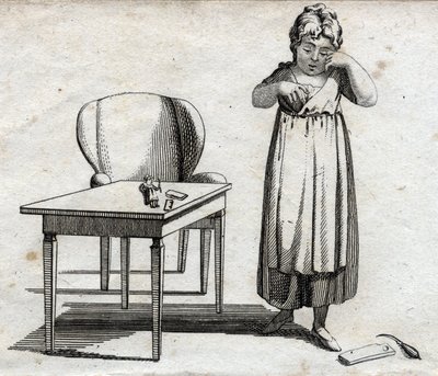 Scolara che fa i compiti. Incisione fine XVIII secolo. Collezione privata. da Unknown artist