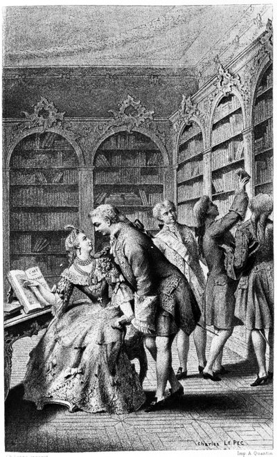 Scena di seduzione in una biblioteca nel XVIII secolo da Unknown artist