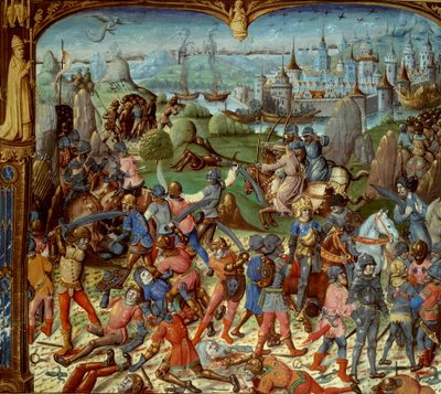 Settima crociata (1248-1254). Luigi IX (San Luigi) (1215-1270), Re di Francia, con i crociati dopo essere stati sconfitti dai Saraceni a Mansourah nel 1250. Si ritirarono dietro le torri di Damasco. Luigi IX e i suoi due fratelli sono fatti prigionieri da Unknown artist