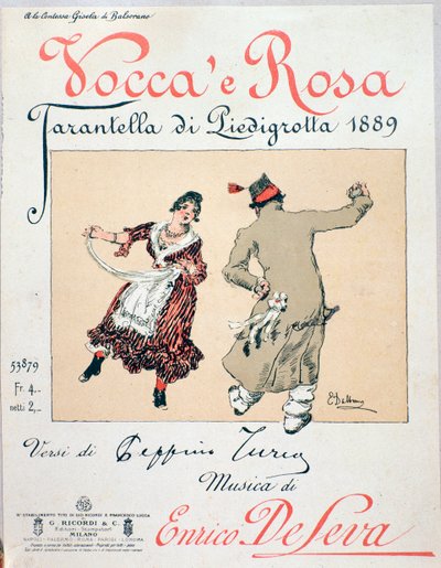 Copertina dello spartito della tarantella Vocca e Rosa di Enrico de Leva da Unknown artist