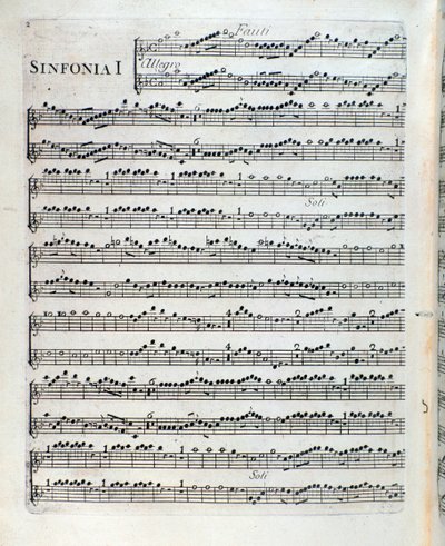 Spartito per flauto nella prima sinfonia di Sei sinfonie a più strumenti op. 5 di François Joseph Gossec da Unknown artist
