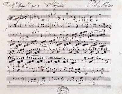 Pagina della partitura per il primo violino nella Sinfonia n. 7, di Mozart da Unknown artist