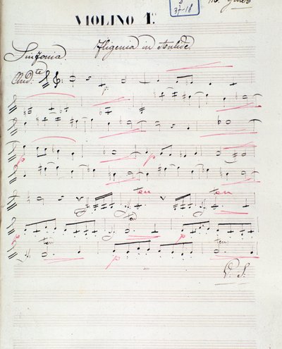 Pagina di spartito per il primo violino di Ifigenia in Aulide, opera di C. W. Gluck, c.1774 da Unknown artist