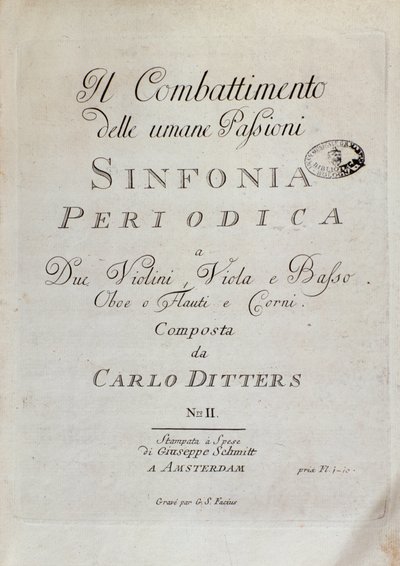 Pagina della partitura della Sinfonia Periodica (il Combattimento delle Passioni Umane) di Karl Ditters von Dittersdorf da Unknown artist