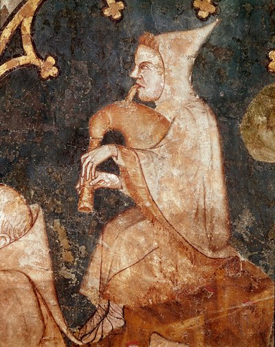 Pastore che soffia in una cornamusa Dettaglio. Affresco del XIV secolo. Da Olite (Navarra) Museo di Navarra, Pamplona da Unknown artist