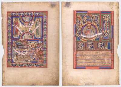 Foglio singolo estratto da un libro del Vangelo: La Natività (recto) e San Matteo (verso) da Unknown artist