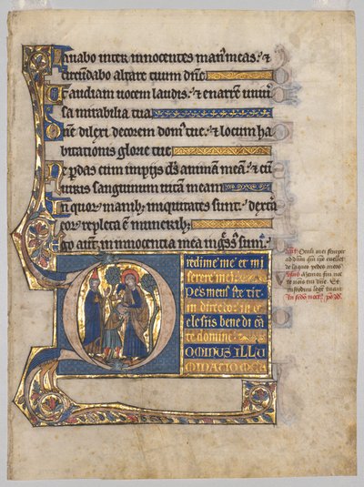 Foglio singolo ritagliato da un salterio: Iniziale D[ominus illuminatio mea] con Samuele che unge Davide da Unknown artist
