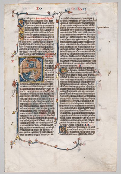 Foglio singolo di una Bibbia: Iniziale E[t factum est] con Giona inghiottito dalla balena da Unknown artist