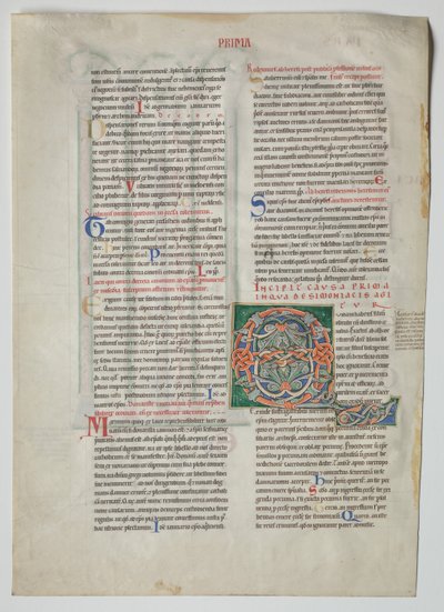 Foglia Singola da un Decretum di Graziano: Iniziale Decorata Q[uidam habens filium obtulit] e Arcata Quadrupla con Concordanza di Alfabeti Greci e Latini da Unknown artist