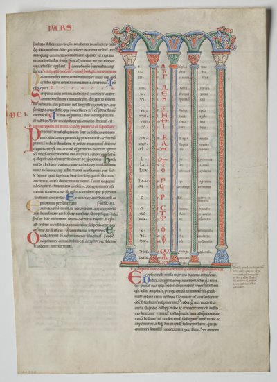 Foglia Singola da un Decretum di Graziano: Arcata Quadrupla con Concordanza di Alfabeti Greci e Latini da Unknown artist