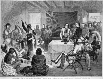 Toro Seduto e Buffalo Bill: Consiglio di Toro Seduto a Fort Walsh, Territorio Britannico, durante la guerra con gli indiani, ottobre 1877 da Unknown artist