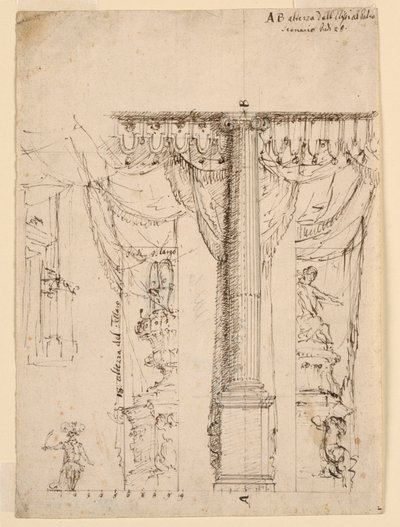 Bozzetto per tre ali laterali con parte della cornice del proscenio da Unknown artist