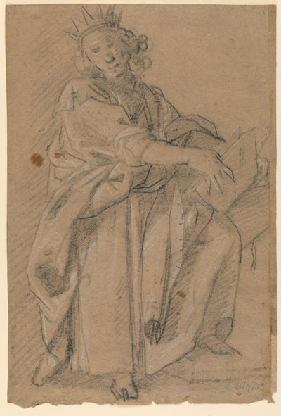 Schizzo di una figura incoronata in piedi con un libro da Unknown artist