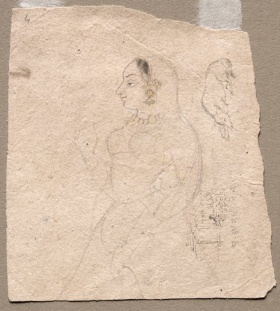 Schizzo di una donna con un elefante e altri animali sul retro da Unknown artist