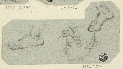 Schizzi di testa di ragazzo di profilo, piedi da Unknown artist