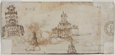 Schizzi di castelli (verso) da Unknown artist