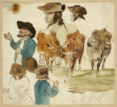 Schizzi di uomini e mucche da Unknown artist