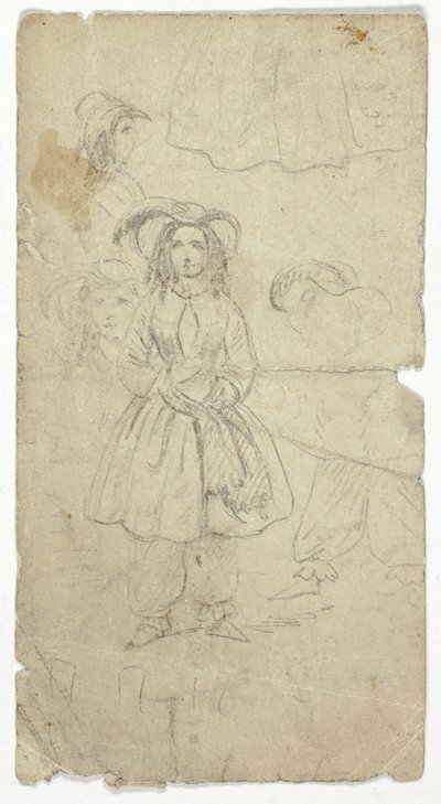 Schizzi di ragazza (recto); schizzi di suonatore di banjo (verso) da Unknown artist