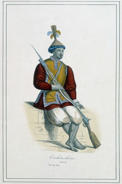 Soldato in armatura cochinchinese - in "I diversi popoli della terra" di Abate Paul Jonhanneaud, Libreria dei Buoni Libri da Unknown artist