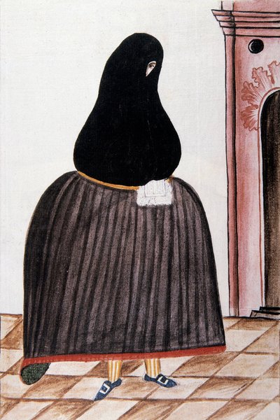 Donna spagnola con il volto coperto da uno scialle, da "Trujillo del Peru" o "Codice Martínez Compañón", di Baltazar Martinez Compañón y Bujanda, vescovo di Trujillo (1782-1785) da Unknown artist