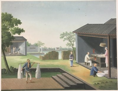 Filatura del tessuto, preparazione delle foglie di tè, preparazione della seta da Unknown artist