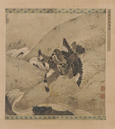 Mynas litigiosi sopra un ruscello da Unknown artist