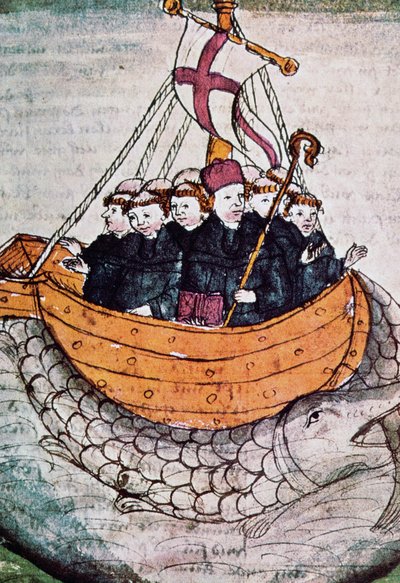 San Brendano sulla balena, miniatura dal Manuscriptum translationis Germanicae da Unknown artist