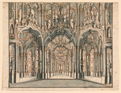 Progetto scenico, sala del palazzo con arcate da Unknown artist