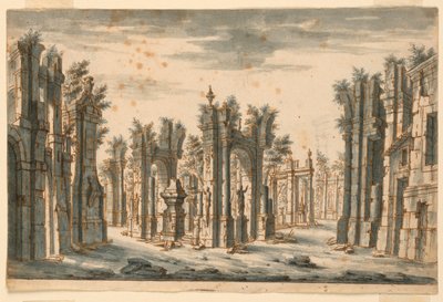 Scenografia, gruppo di edifici in rovina da Unknown artist