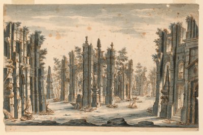 Scenografia, Gruppo di Edifici in Rovina con Obelischi da Unknown artist