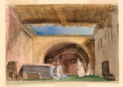 Scenografia, interno di una casa e corte da Unknown artist