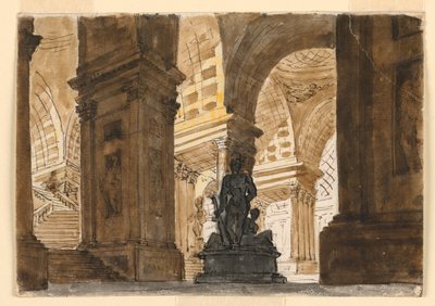 Progetto scenografico, interno della scala del palazzo da Unknown artist