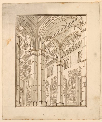 Scenografia: Interno di biblioteca con archi da Unknown artist