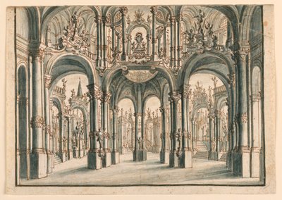 Scenografia, corte del palazzo aperta da Unknown artist