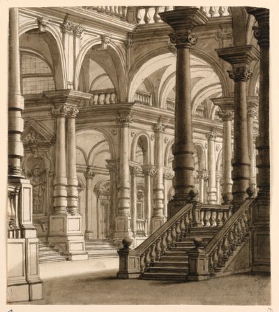 Scenografia, portico con scala da Unknown artist