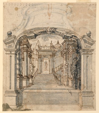 Scenografia: Scala con Sculture da Unknown artist