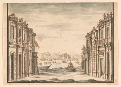 Progetto scenografico, vista della città da Unknown artist