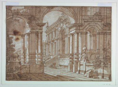 Scenografia, Vista di un Palazzo da una Terrazza da Unknown artist