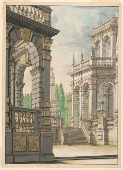 Progetto scenografico: Villa con obelisco e stemma Albani da Unknown artist