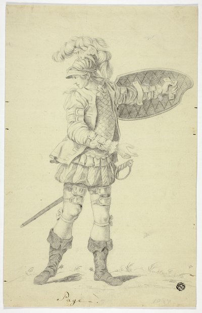 Paggio in piedi con scudo e spada da Unknown artist