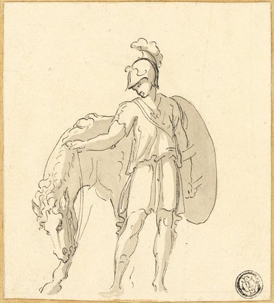 Guerriero e cavallo in piedi da Unknown artist