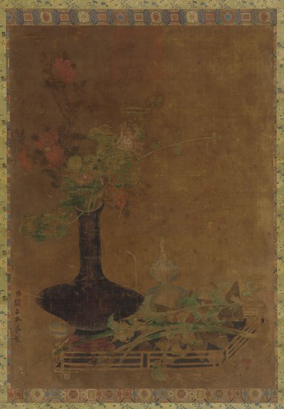 Natura morta - un vaso nero e fiori da Unknown artist