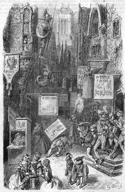 Scena di strada nel Medioevo. Incisione del XIX secolo. da Unknown artist